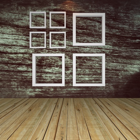 Empty Room with Windows on Grunge wall and wood floorの写真素材