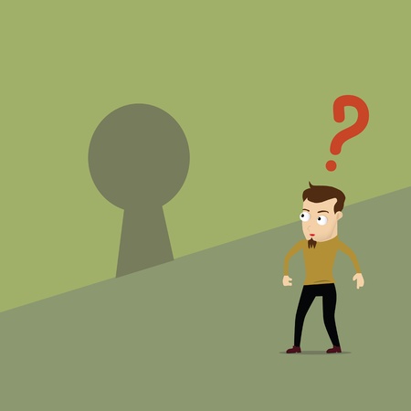 Man question the key hole. Concept ideaのイラスト素材