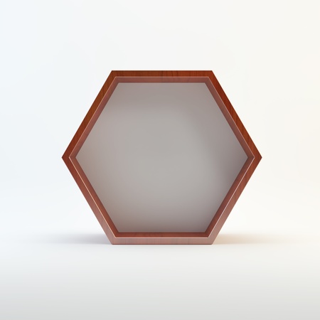 One blank hexagon box display with wood frame template for design work, on white background の写真素材