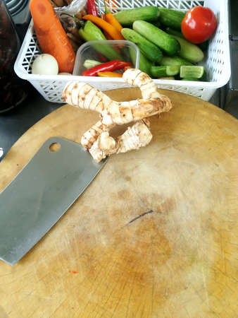 Butcher cooking at the restaurant の写真素材