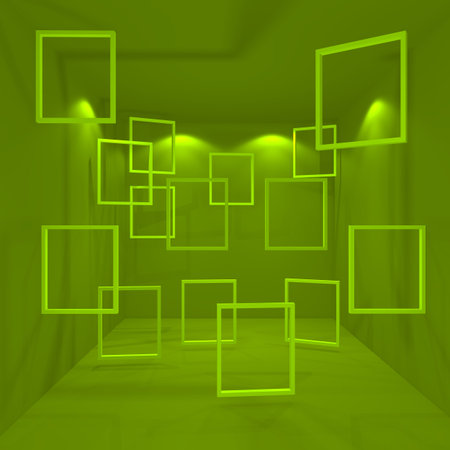 white empty room with abstract frame