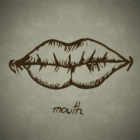 Human mouth Hand drawn outline artworkのイラスト素材
