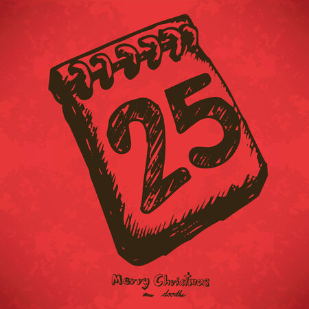 Number 25 Hand drawn outline artwork on red grunge backgroundのイラスト素材