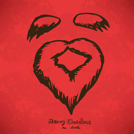 Santa Claus Face Hand drawn outline artwork on red grunge のイラスト素材