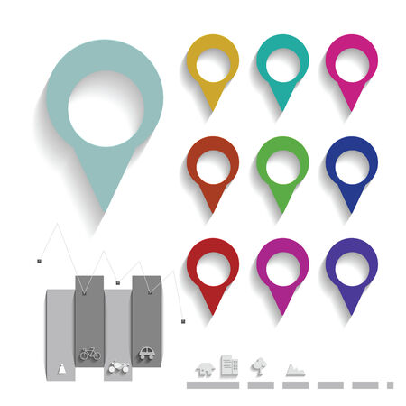 Map pin color set, map elements setのイラスト素材