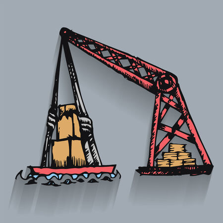 Doodle Crane goods lift with drop shadows gray のイラスト素材