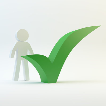 Person with green check on white background, 3d people conceptの写真素材