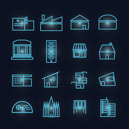 Building Icon Set on light effect backgroundのイラスト素材