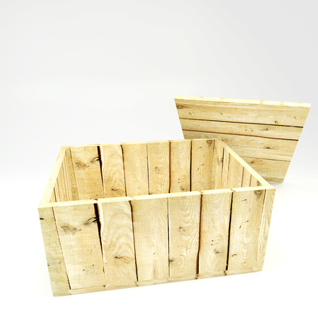 open wooden crate on white backgroundの写真素材