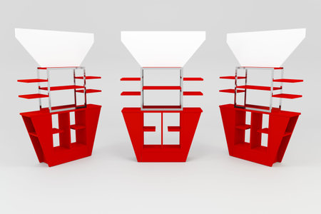 Red shelves design on white background