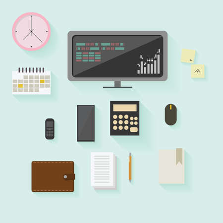 Set of office and business stock finance elements in flat design, Vectorのイラスト素材