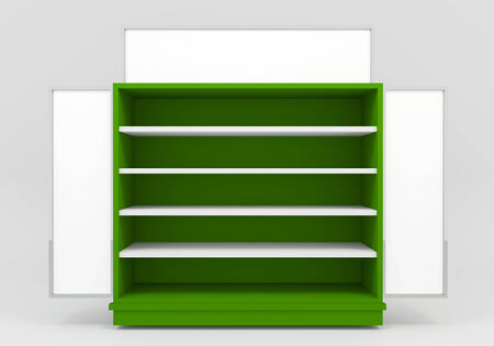 Blank with green Shelves on white backgroundの写真素材