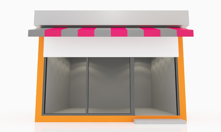 Modern Empty Shop windows orange kiosk exterior with blank white signの写真素材