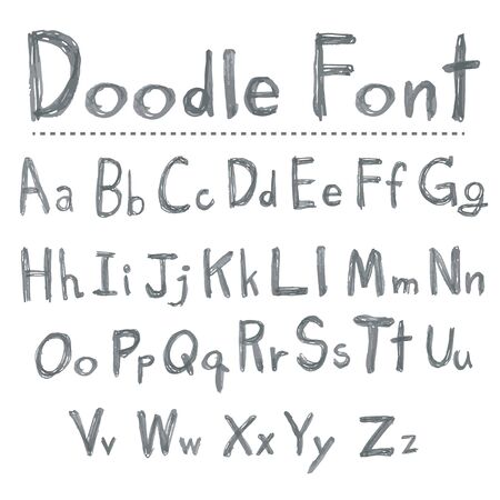Hand drawing alphabet pencil doodle style on white background, Vectorのイラスト素材
