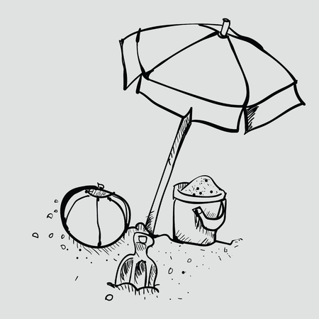 Doodle Splay on the beach, Vector hand drawn by pen. Doodle sketched style.のイラスト素材