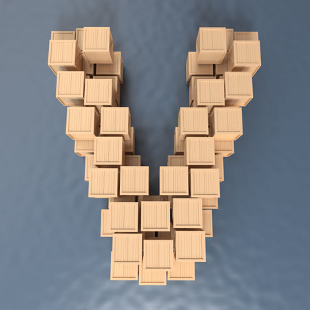 Alphabet Crate - texture wood - font 3d render , V,  Paths save