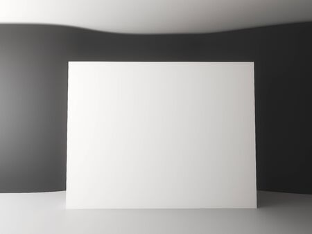 Empty black curve room interior with large white canvas on white wall in the gallery, 3D Renderingの写真素材