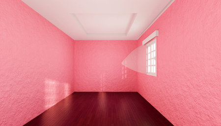Home interior rendering with empty room color wall and decorated with wooden floors.