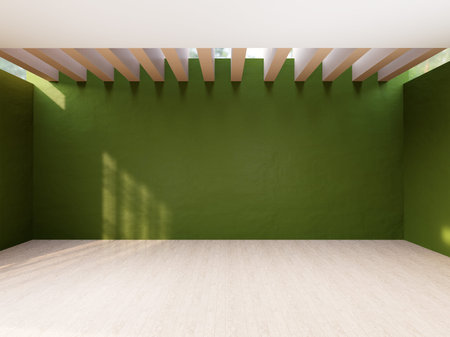 Natural light pours in from the ceiling light channels, illuminating an empty white room with light...