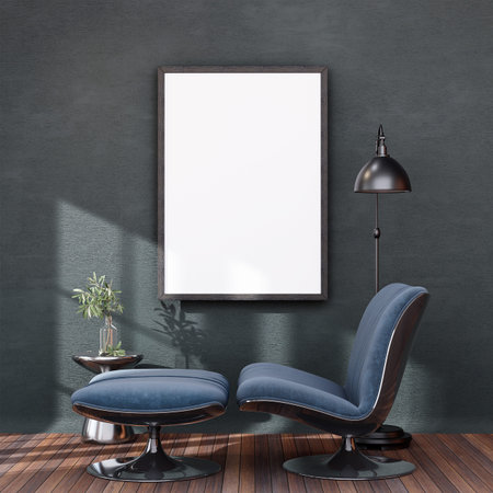 Mock up poster frame in modern interior background, living room, there are decorations.,...