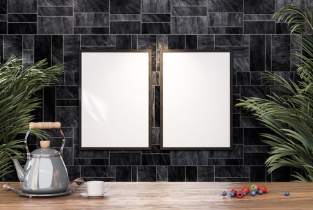 Wood table background with sunlight window create leaf shadow on wall with blur indoor green plant...