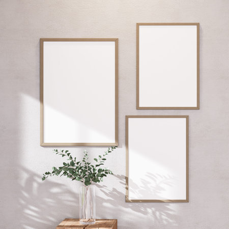 Furniture and fixture with neutral tones, minimal wood texture with sunlight window create leaf...