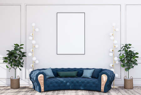 mock up poster frame in modern interior fully furnished rooms background, living room, 3D renderingの写真素材