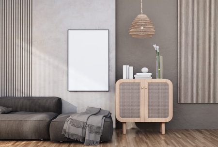 Mock up poster frame in modern interior fully furnished rooms background, living room, bohemian...