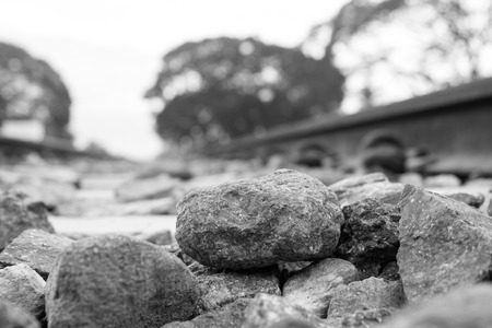 Stone on the rail way on the morning with copy spaceの写真素材