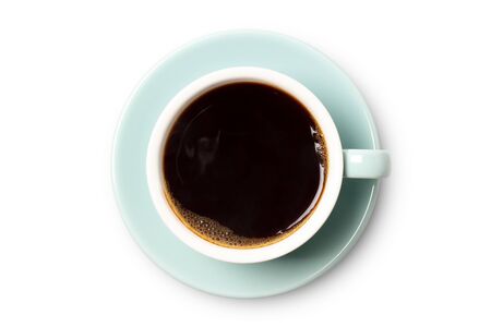 blue coffee cup top view closeup isolated on white background.の写真素材