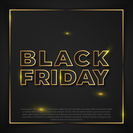 A black friday poster with gold letters on a black backgroundのイラスト素材
