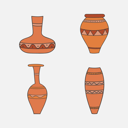 A set of vases with different designs on themの素材