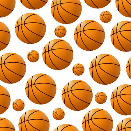 A seamless pattern of basketball balls with the words basketball on the white backgroundの素材