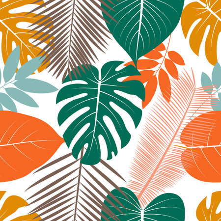 Tropical pattren leaves on a white backgroundの素材