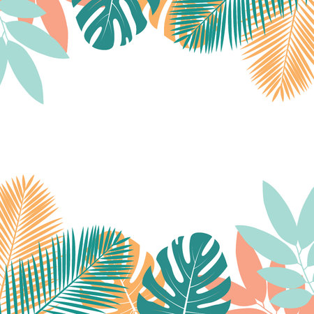 Tropical leaves frame on a white backgroundの素材