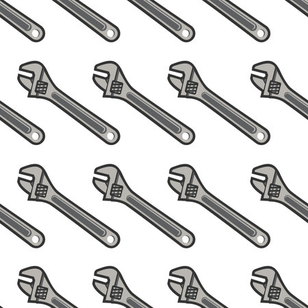 Adjustable spanner seamless pattern on a white background. Vector illustration.のイラスト素材