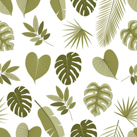 Seamless pattern with tropical leaves. Vector illustration in flat style.のイラスト素材