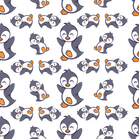 Seamless pattern with cute penguins. Vector illustration in cartoon style.のイラスト素材