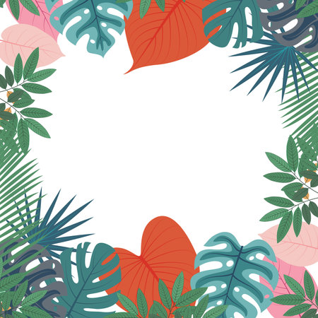 Tropical leaves frame with space for text. Vector illustration.のイラスト素材