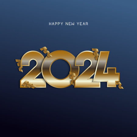 Happy new year with gold ribbon celebrationのイラスト素材