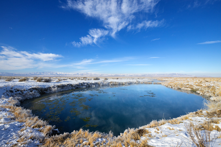 Horseshoe springs in winter, Horseshoe Springs Wildlife Management Area, Tooele county, Utahの写真素材