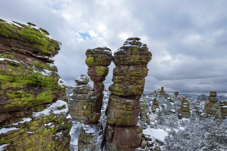 Kissing Rocks in winter, Chiricahua National Monument, Arizonaの写真素材