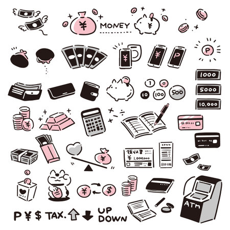 Simple hand drawn icon set for moneyのイラスト素材