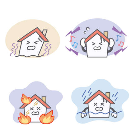 Facial expression set for disaster or troubles of house characterのイラスト素材