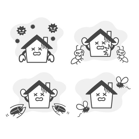 Facial expression set of house character virus and pestのイラスト素材