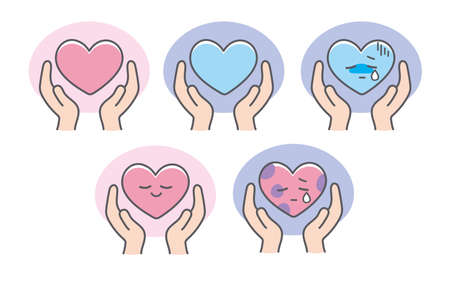 Illustration set of hand protecting heartのイラスト素材