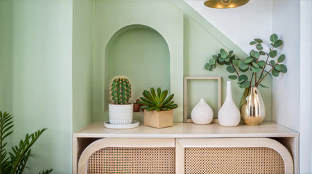 Interior of modern living room with cactus and vase decorationの素材
