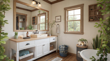 Bathroom interior in scandinavian style, 3d renderの素材