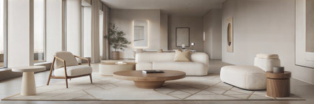 Modern living room interior with furniture and white sofa. 3d renderingの素材