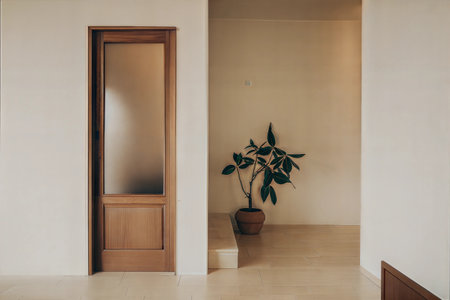 Interior of a modern room with wooden door and plant in potの素材